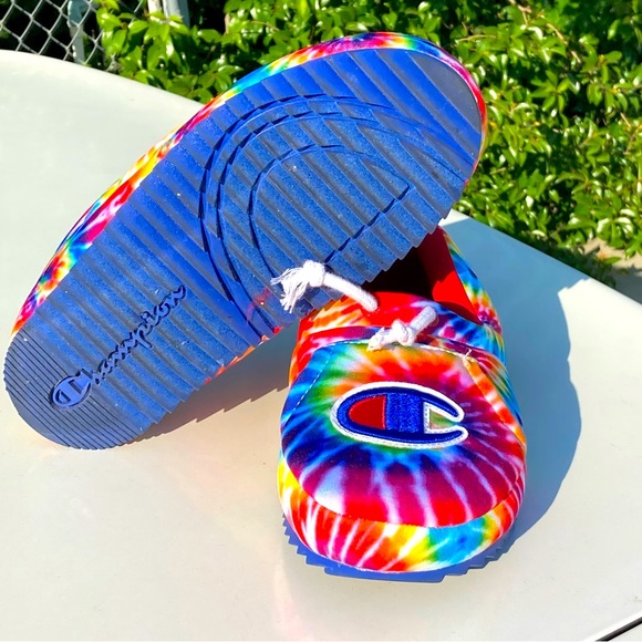Champion Tie Dye Rainbow Hoodie Slippers Size 7Y - Picture 10 of 17